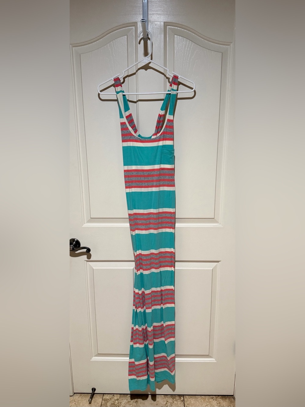 Tommy Bahama Teal, Coral & White Striped Maxi Dress